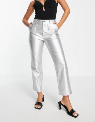 Edited - Eriko - Broek met rechte pijpen in metallic zilver | ASOS