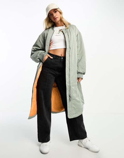 Edited - Giacca bomber taglio lungo kaki con fodera a contrasto