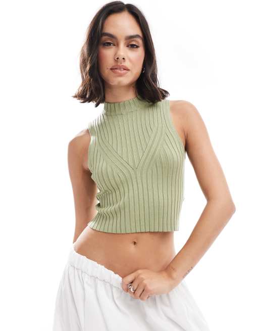 Edited high neck knitted top in olive