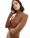 [Edited] Edited high neck rib knit top in tobacco brown 36 Brown