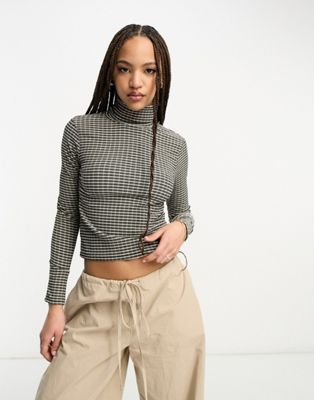 Edited high neck top in grid check co-ord