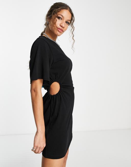 Edited - Katoenen mini jurk met uitgesneden taille in zwart - BLACK