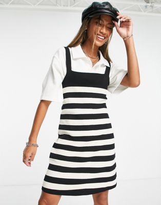 Edited knitted a-line cami dress in contrast stripe
