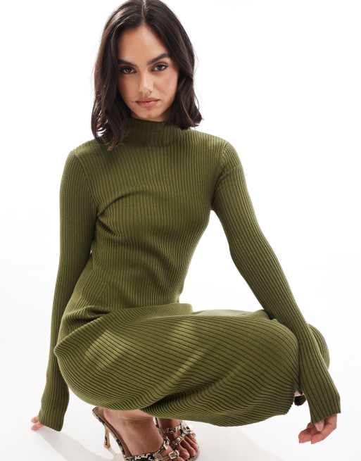 knee length dresses for ladies EVE D. OLIVE SCOOP KNIT MIDI DRESS  DISSH