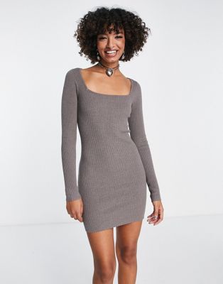 Edited long sleeve knitted mini dress in brown