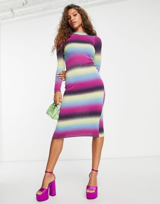 Edited long sleeve midi dress in 90s rainbow
