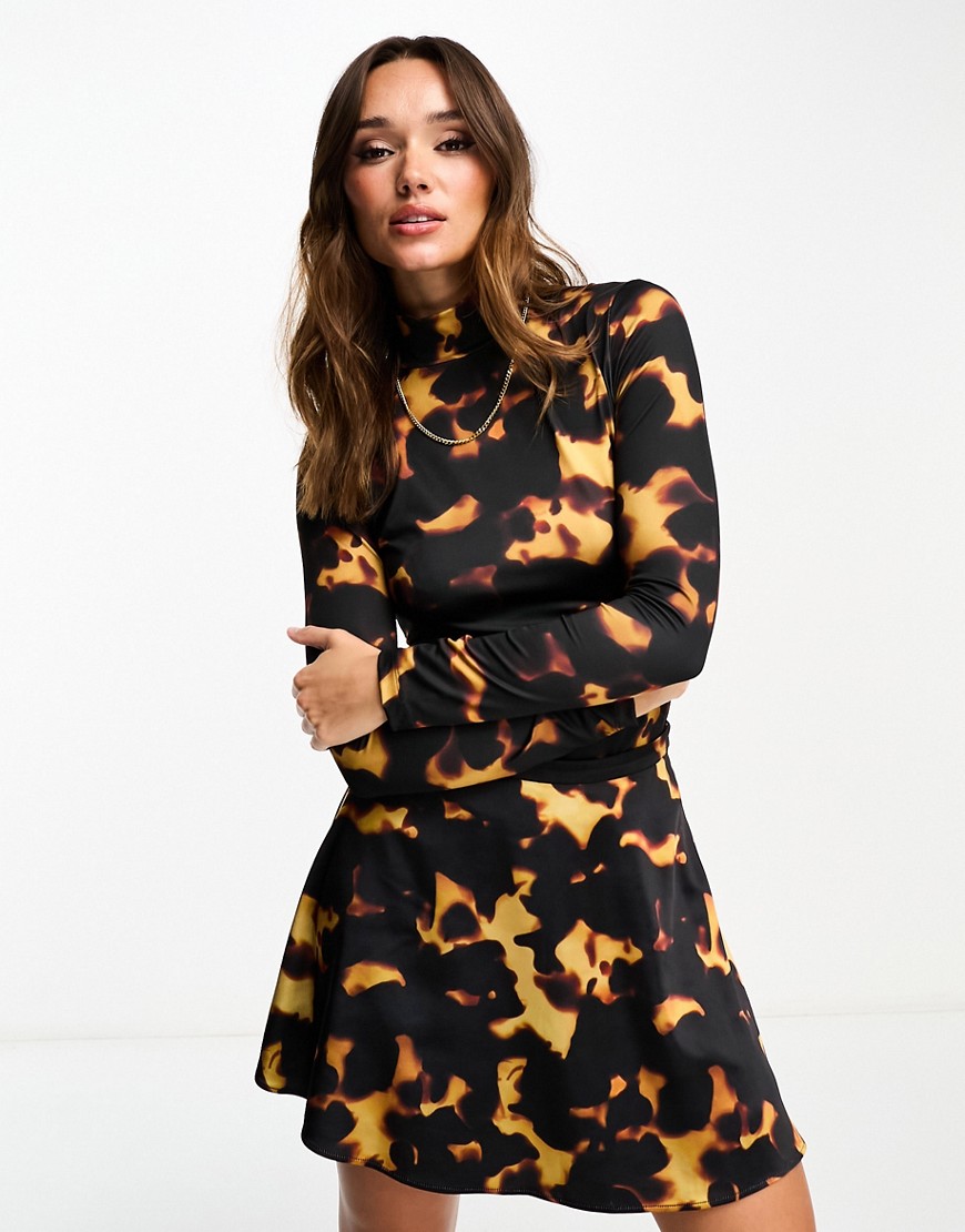 Edited long sleeve top co-ord in abstract leopard print-Multi