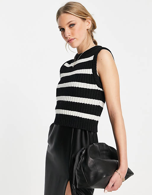 Women Edited Lorena striped knitted vest in black 