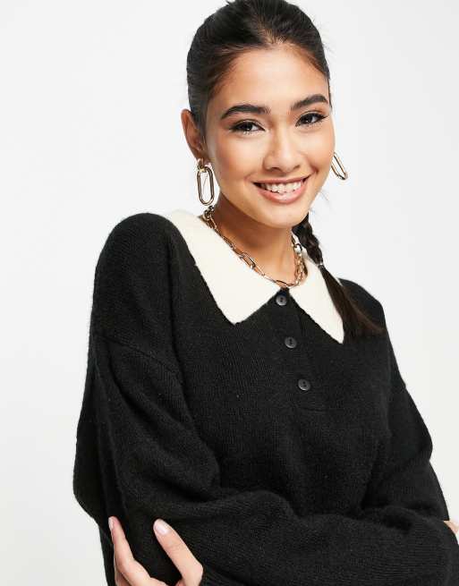 Edited - Maglione con bottoni sul davanti e colletto a contrasto, colore nero