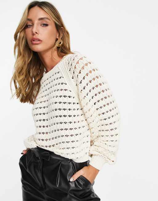 Edited - Maglione oversize corto traforato beige