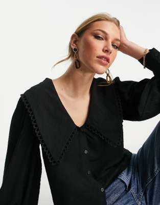 Edited Mariel large collar shirt in black - ASOS Price Checker