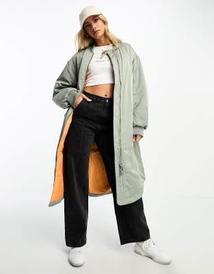 Edited Edited maxi bomber in khaki with contrast lining-Green