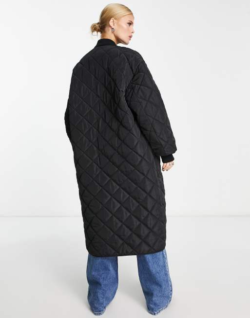 Edited maxi quilted bomber coat in black, 2 of 4