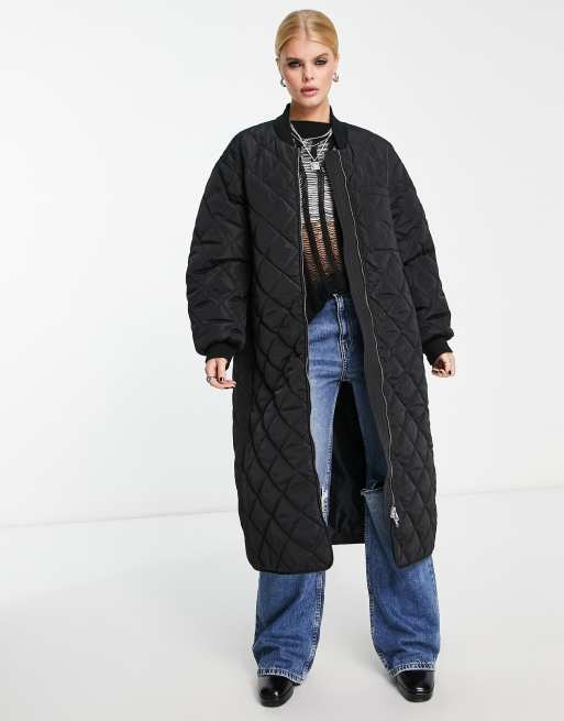 Edited maxi quilted bomber coat in black, 4 of 4