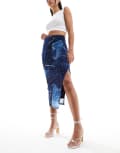 [Edited] Edited mesh midi skirt in denim patchwork print-Navy 36 DENIM PATCHWORK