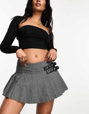 Edited pleated micro mini skirt in grey check - ASOS Price Checker