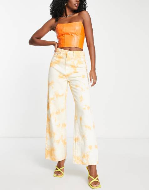 Asos Donna Abbigliamento Pantaloni e jeans Jeans Jeans boyfriend Mom jeans a vita alta in cotone color senape tie-dye 
