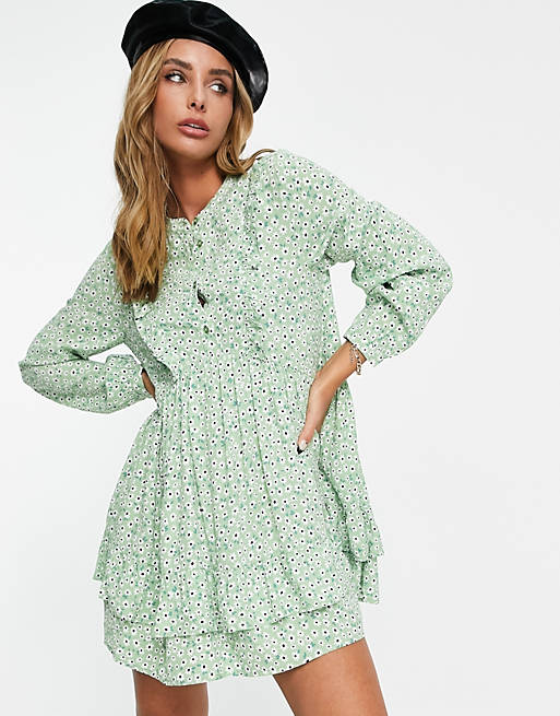 Edited - Nette mini-jurk met stroken en groene madeliefjesprint
