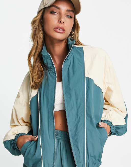 Edited oversized lightweight jacket co ord in green and cream