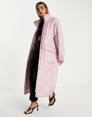 Edited oversized lightweight puffer coat in soft pink
