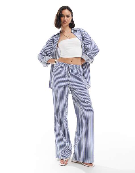 Edited - Pantalon décontracté d'ensemble à rayures - Bleu - view 1