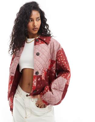 Edited Edited patchwork quilt jacket in red and cherry