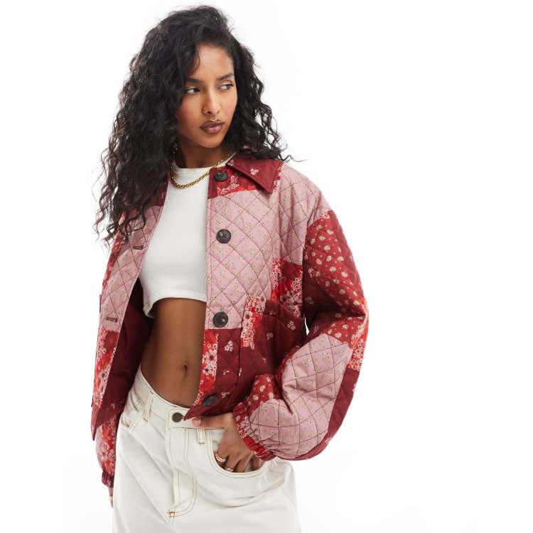 Edited patchwork quilt jacket in red and cherry | ASOS