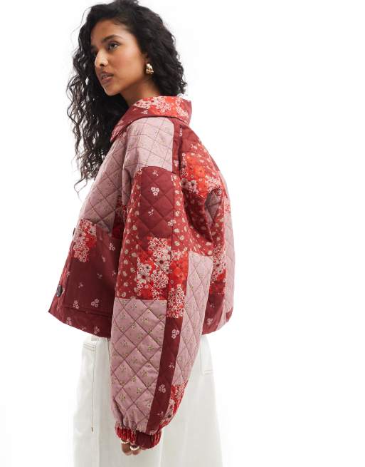 Edited patchwork quilt jacket in red and cherry | ASOS