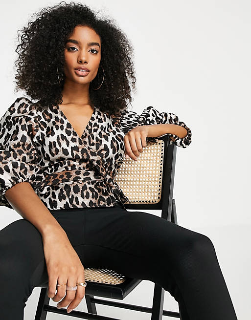  Shirts & Blouses/Edited Payton puff sleeve wrap top in leopard print 