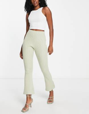 Edited Edited plisse flared trousers co-ord in khaki-Green