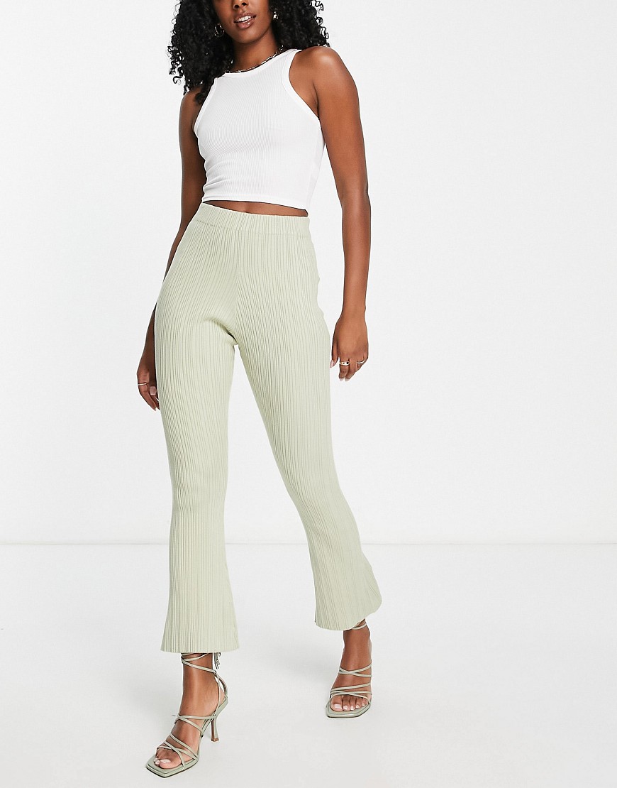 Edited plisse flared trousers co-ord in khaki-Green