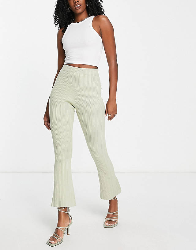 Edited - plisse flared trousers co-ord in khaki
