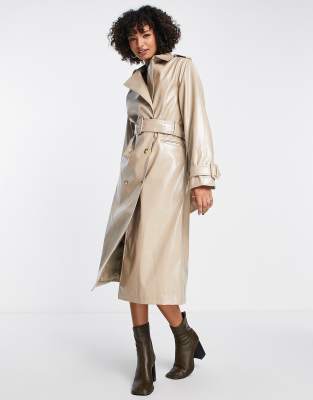 Edited PU belted trench coat in beige - ASOS Price Checker