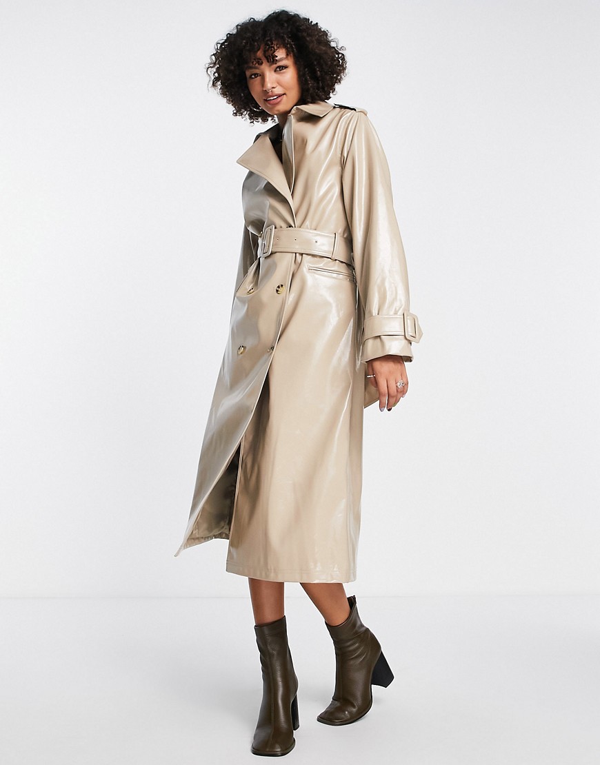 Edited PU belted trench coat in beige-Neutral