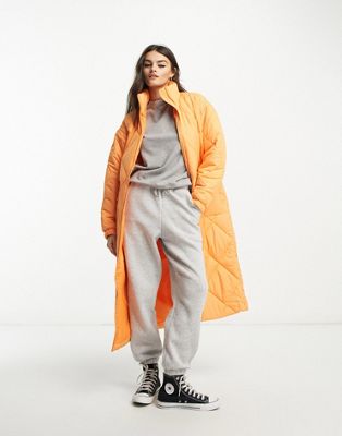 Edited quilted maxi coat in orange - ASOS Price Checker