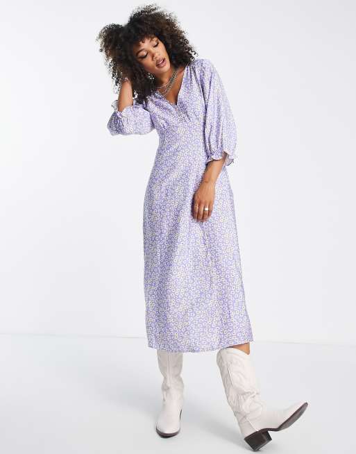 Edited Robe babydoll longue à imprimé fleuri Bleu ASOS