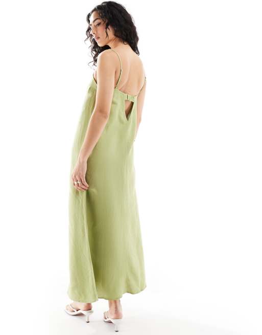Edited Robe trapeze longueur mollet en lin melange Vert olive ASOS