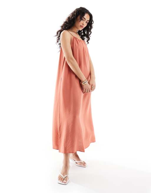 Edited ruched midaxi dress in terracotta