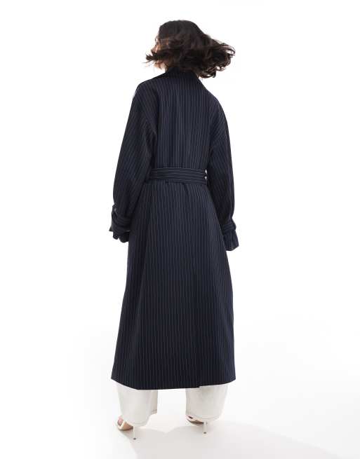 Edited tailored trench coat in navy pinstripe, 2 of 4