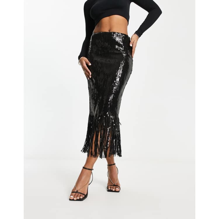 Sequin tassel 2025 midi skirt