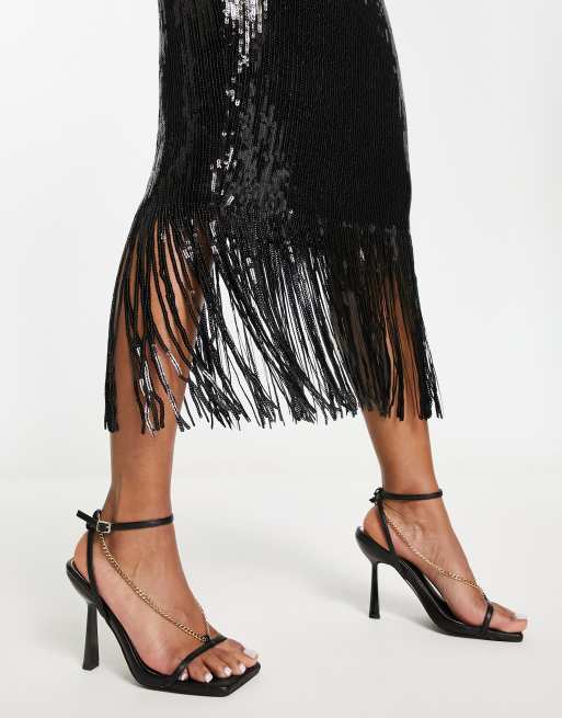 Sequin tassel outlet midi skirt