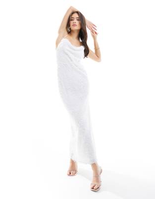 Edited textured midaxi dress in ivory-White