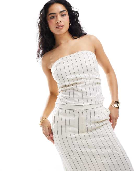 EDITED - Top bandeau d'ensemble à fines rayures - Crème