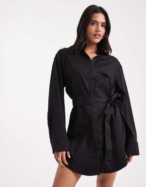 Edited - Vestito camicia corto nero allacciato in vita, 3 di 4