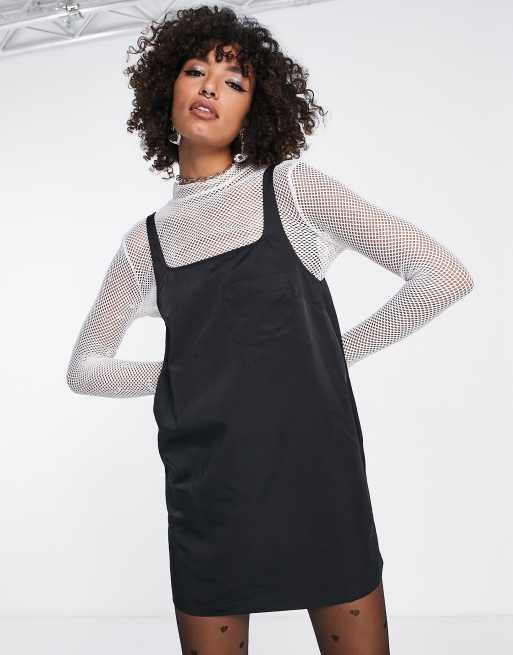EDITED - Vestito corto con scollo squadrato in raso morbido nero