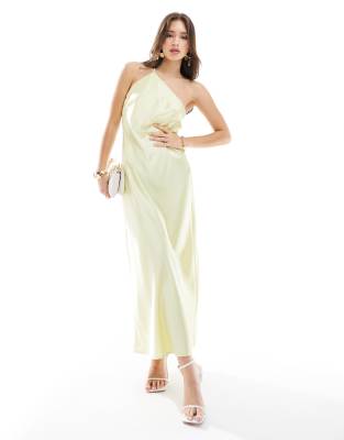 Edited - Wadenlanges Neckholder-Kleid aus Satin in Zitronengelb