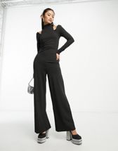 ASOS DESIGN Curve chiffon top belted flared leg jumpsuit in turquoise
