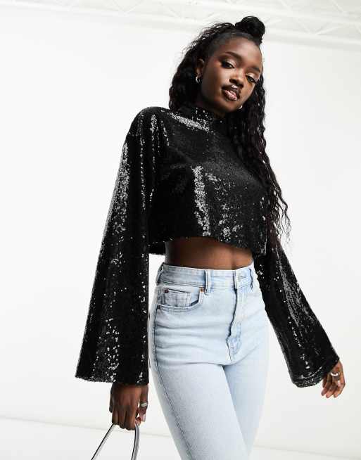 Asos sequin best sale crop top