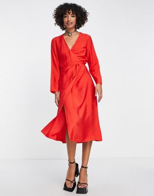 Edited wrap front midi dress in bold red - ASOS Price Checker