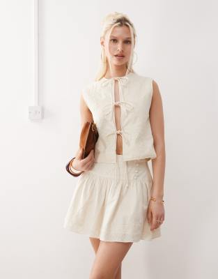 Édition limitée - - Mini-jupe d'ensemble à taille tombante, broderies et perles-Blanc 40
